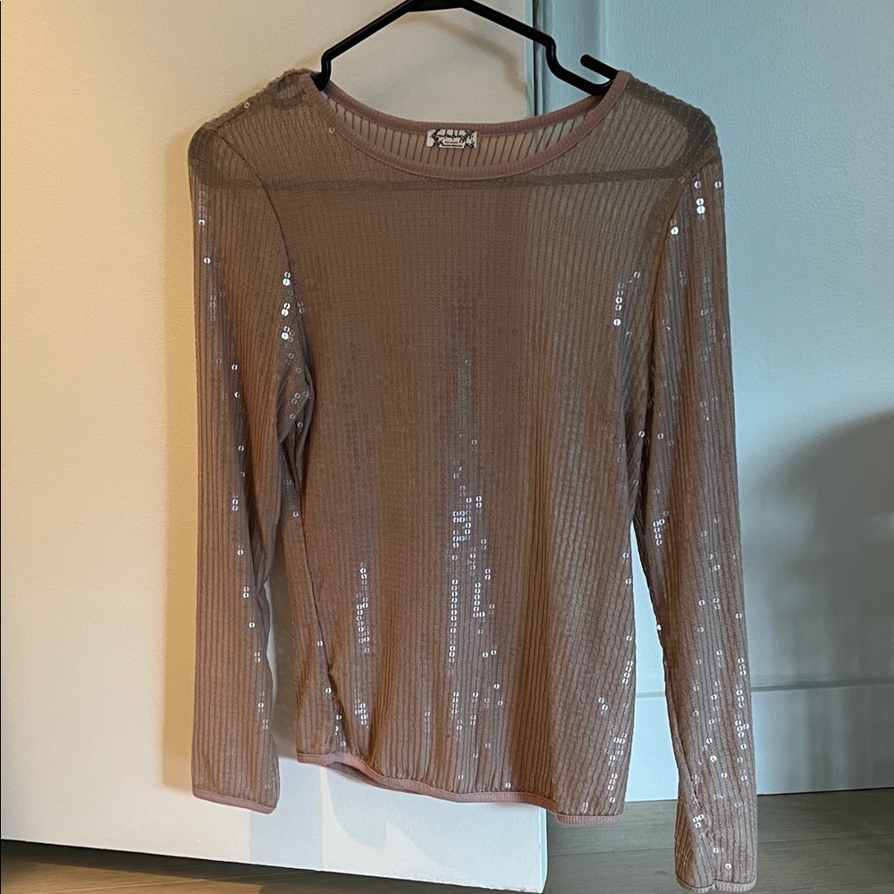 Free People Sequin Blouse - Beige